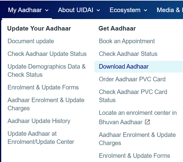 Download Aadhaar Option
