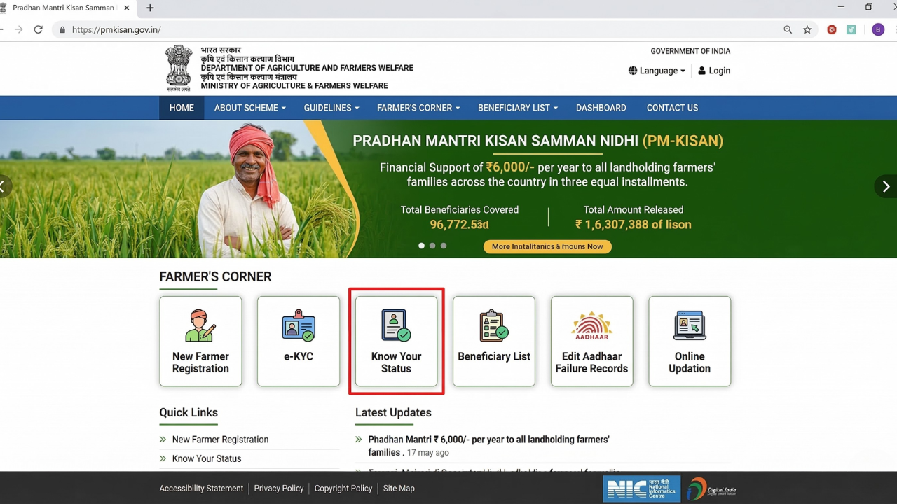 PM Kisan Official Website Homepage