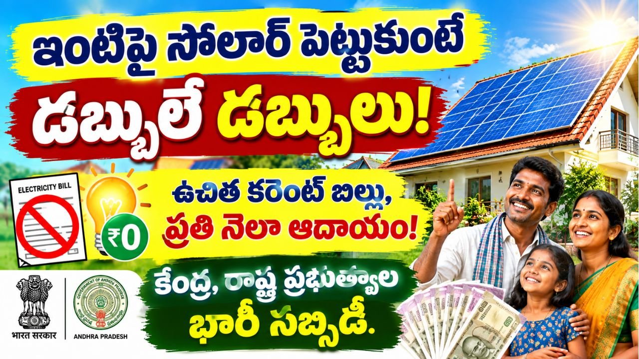 ఇంటిపై సోలార్ పెట్టుకుంటే డబ్బులే డబ్బులు! ఉచిత కరెంట్ బిల్లు, ప్రతి నెలా ఆదాయం! కేంద్ర, రాష్ట్ర ప్రభుత్వాల భారీ సబ్సిడీ.